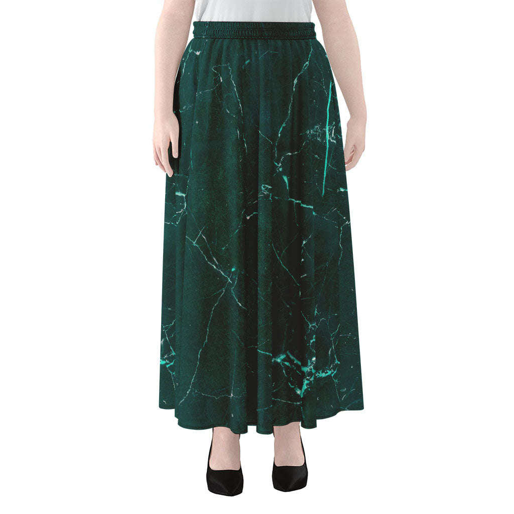 Dark Green Marble Print Chiffon Maxi Skirt