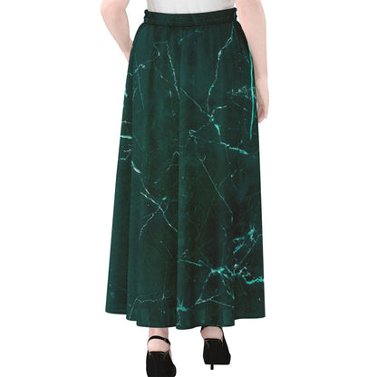 Dark Green Marble Print Chiffon Maxi Skirt