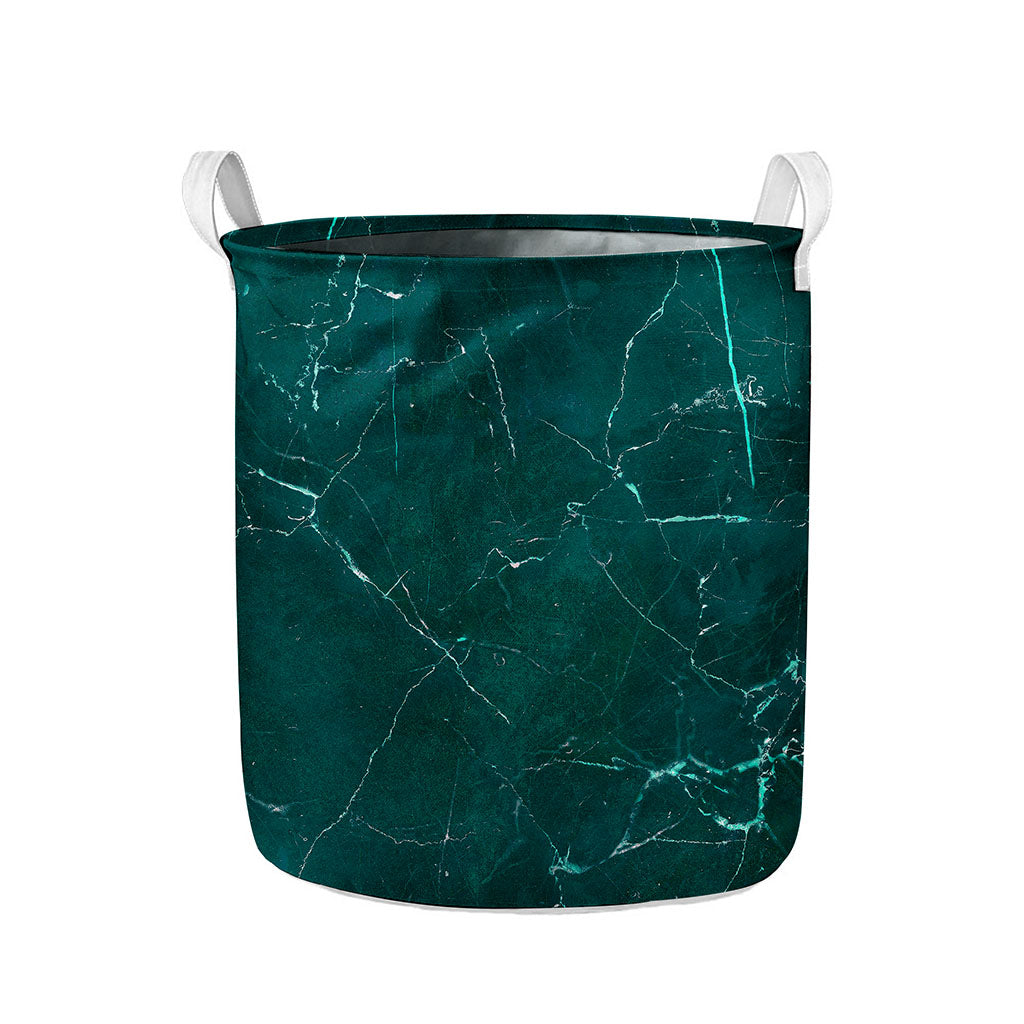 Dark Green Marble Print Collapsible Laundry Basket