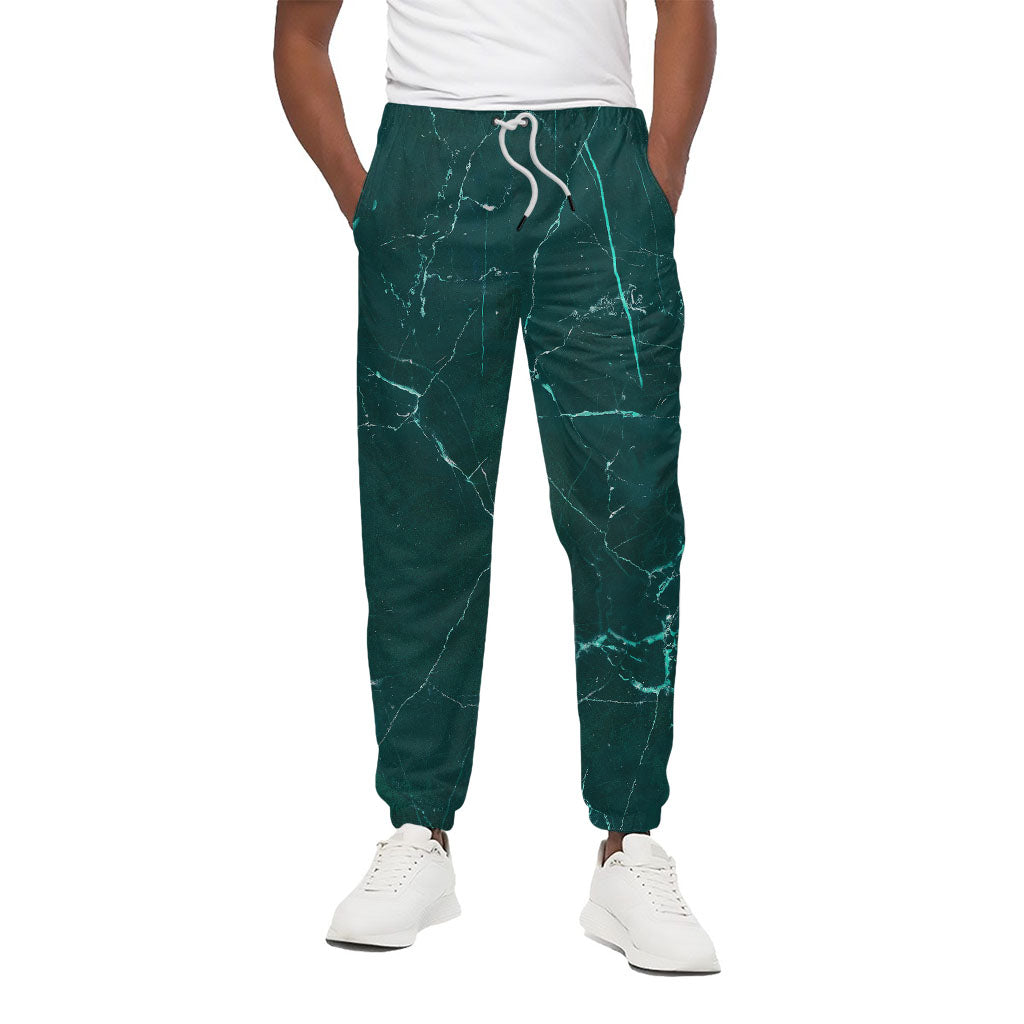 Dark Green Marble Print Cotton Pants