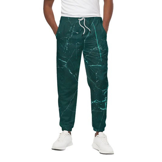 Dark Green Marble Print Cotton Pants