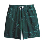 Dark Green Marble Print Cotton Shorts