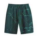 Dark Green Marble Print Cotton Shorts