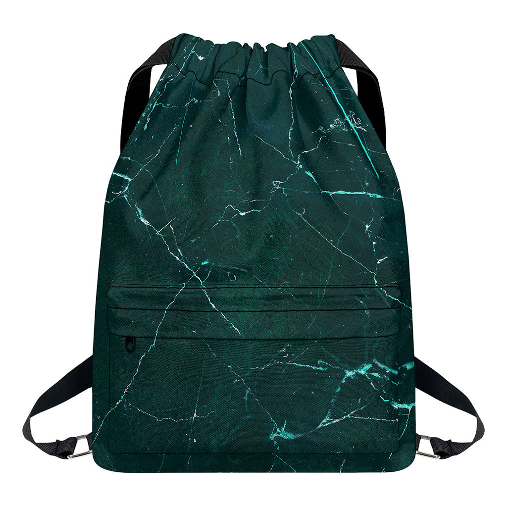 Dark Green Marble Print Drawstring Backpack