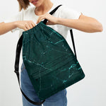 Dark Green Marble Print Drawstring Backpack
