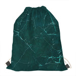 Dark Green Marble Print Drawstring Bag