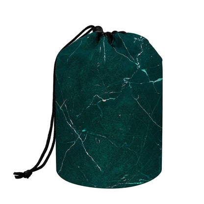 Dark Green Marble Print Drawstring Makeup Bag