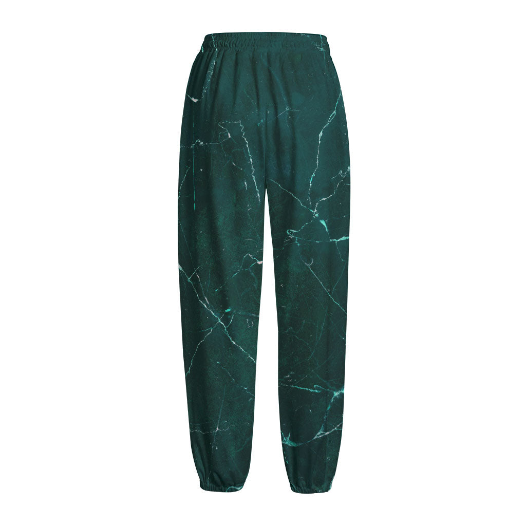 Dark Green Marble Print Fleece Lined Knit Pants