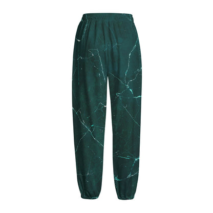Dark Green Marble Print Fleece Lined Knit Pants
