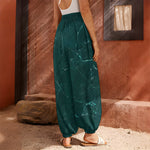 Dark Green Marble Print Harem Pants