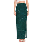 Dark Green Marble Print High Slit Maxi Skirt
