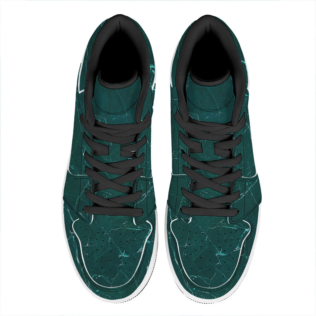 Dark Green Marble Print High Top Leather Sneakers
