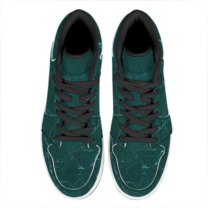 Dark Green Marble Print High Top Leather Sneakers