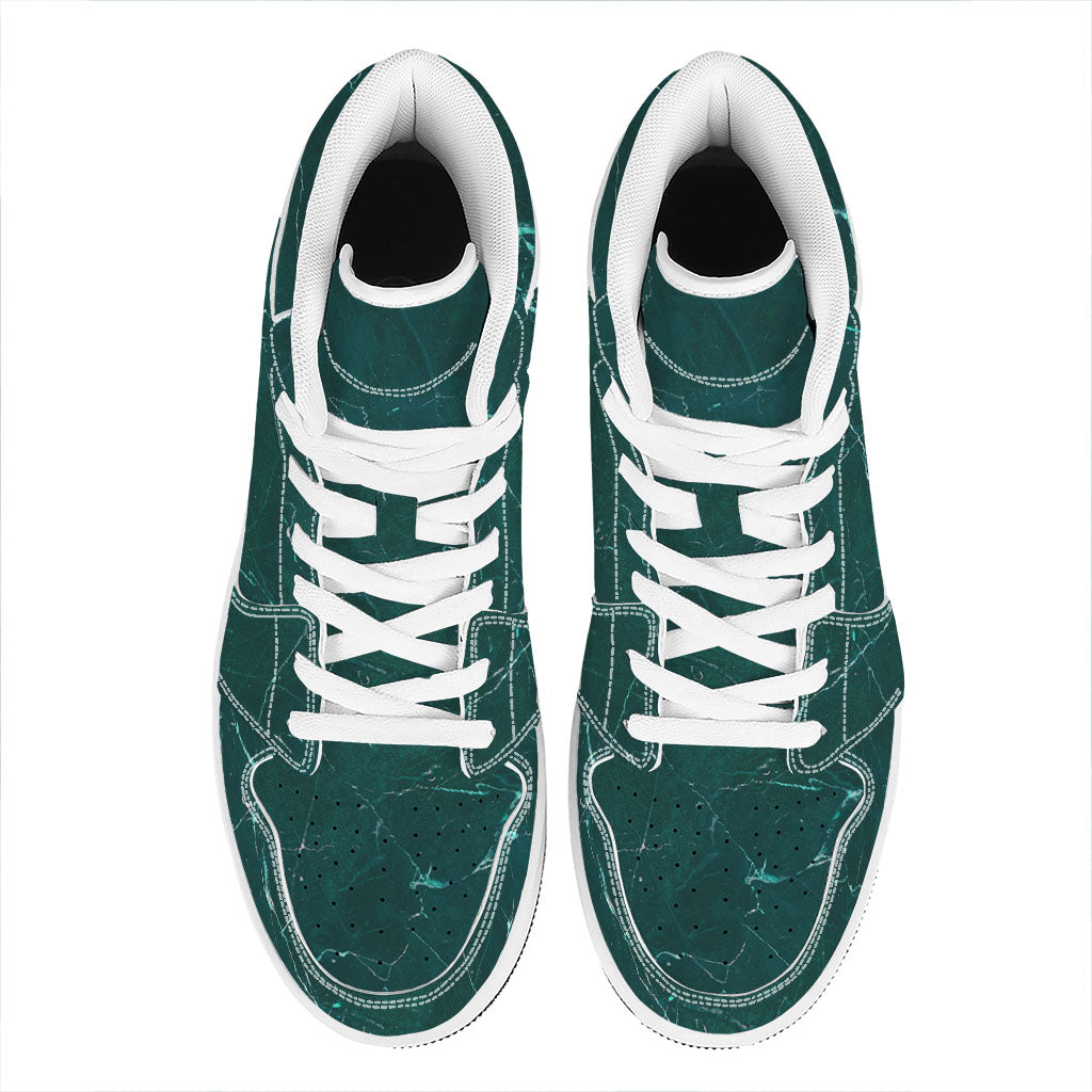 Dark Green Marble Print High Top Leather Sneakers