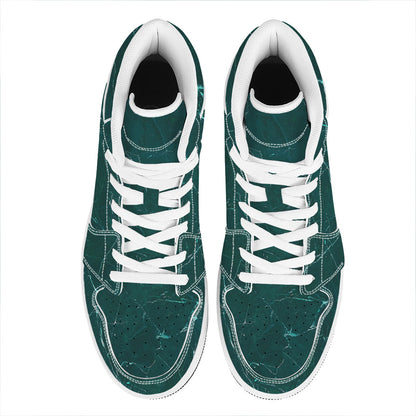 Dark Green Marble Print High Top Leather Sneakers