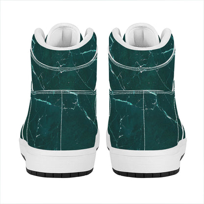 Dark Green Marble Print High Top Leather Sneakers