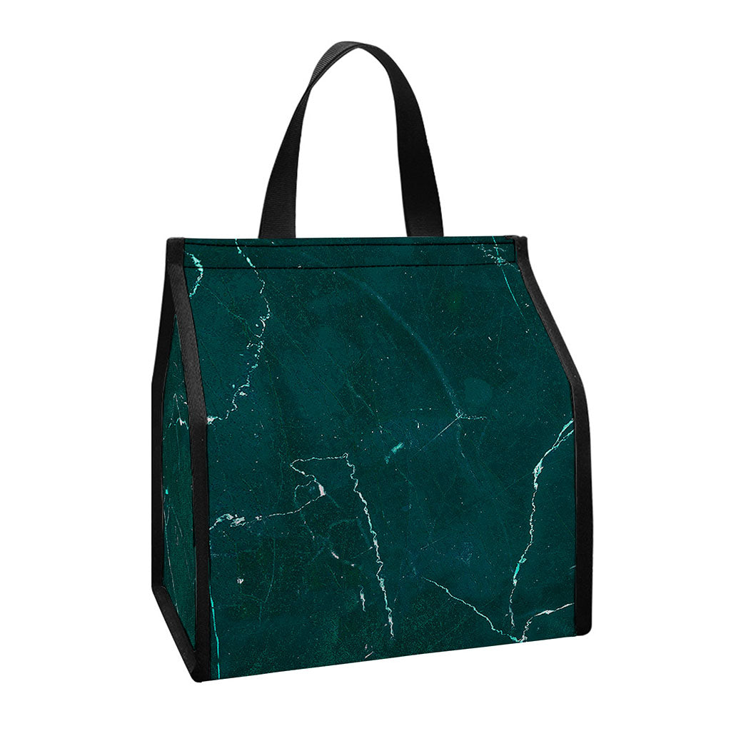 Dark Green Marble Print Insulated Lunch Tote