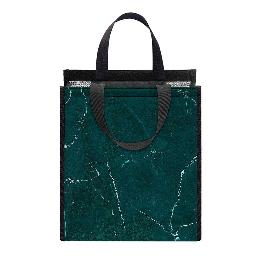 Dark Green Marble Print Insulated Lunch Tote