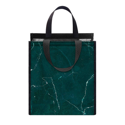 Dark Green Marble Print Insulated Lunch Tote