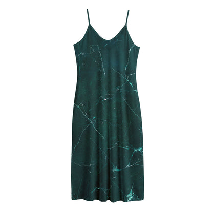 Dark Green Marble Print Jersey Midi Cami Dress