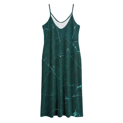 Dark Green Marble Print Jersey Midi Cami Dress