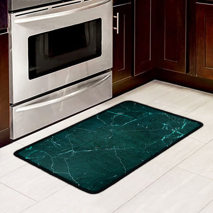 Dark Green Marble Print Kitchen Mat