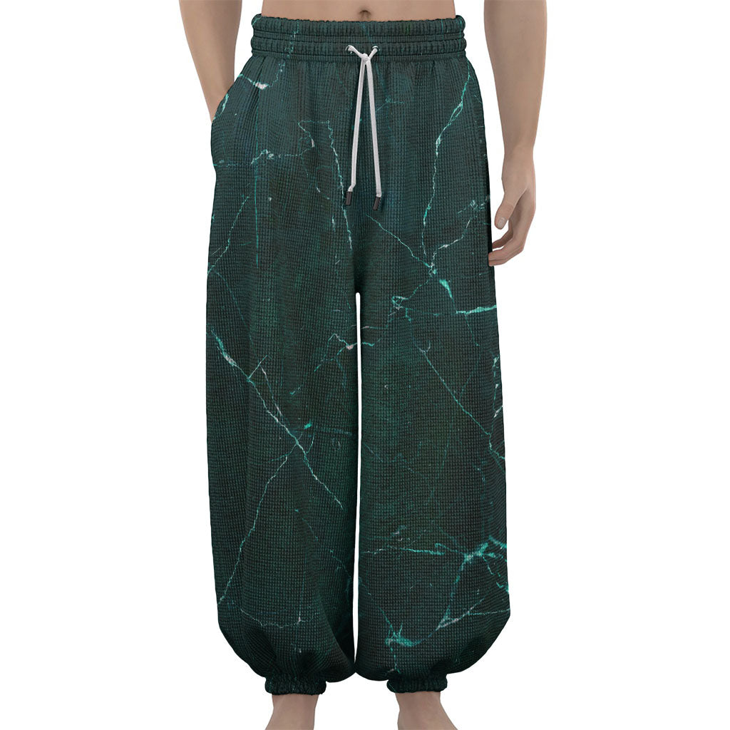 Dark Green Marble Print Lantern Pants