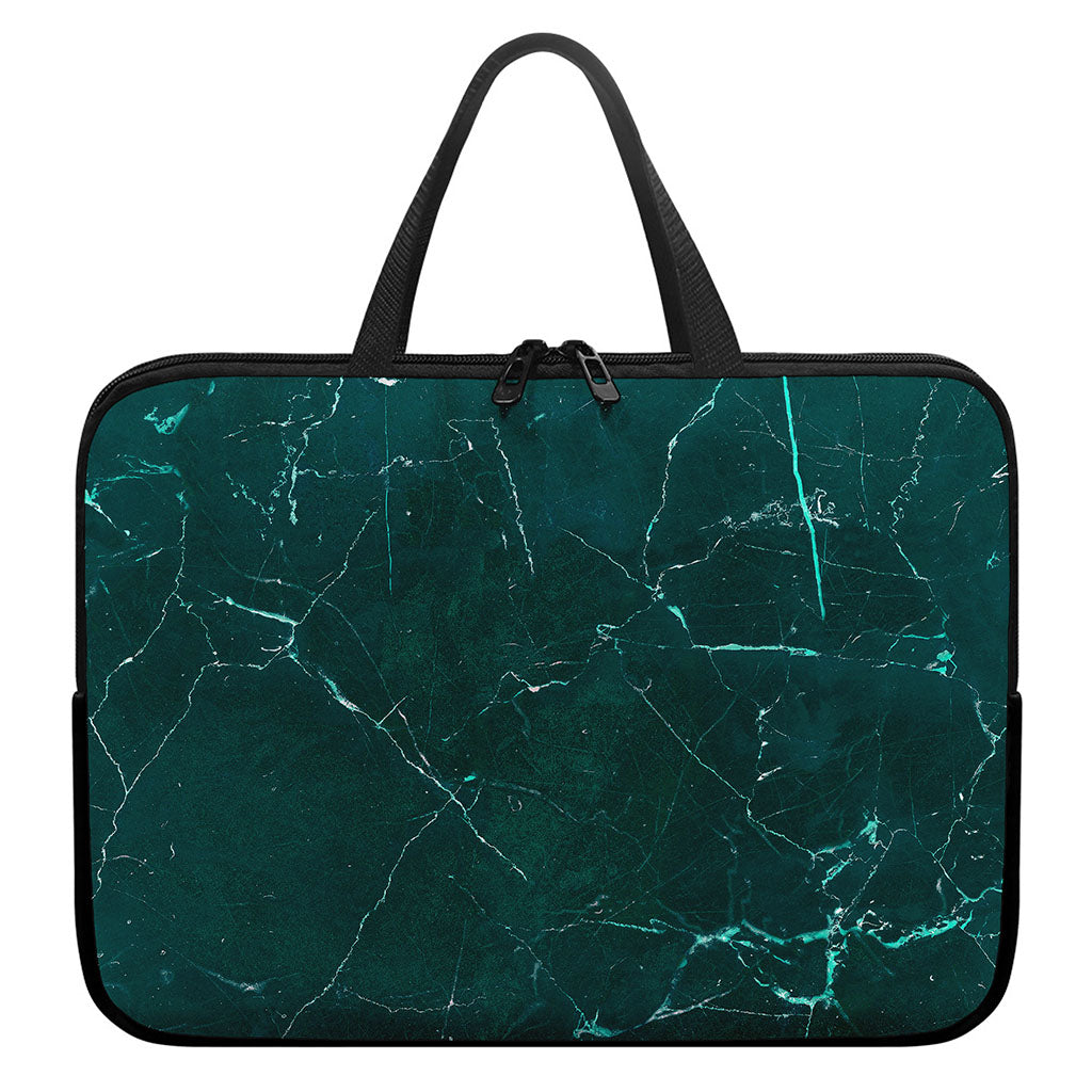 Dark Green Marble Print Laptop Sleeve With Handle