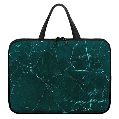 Dark Green Marble Print Laptop Sleeve With Handle