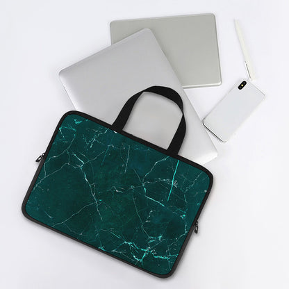 Dark Green Marble Print Laptop Sleeve With Handle