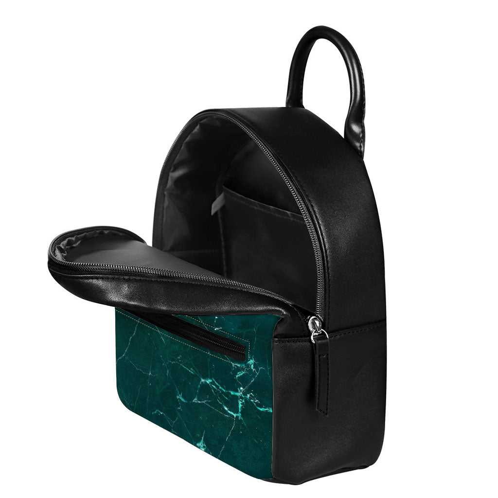 Dark Green Marble Print Leather Backpack