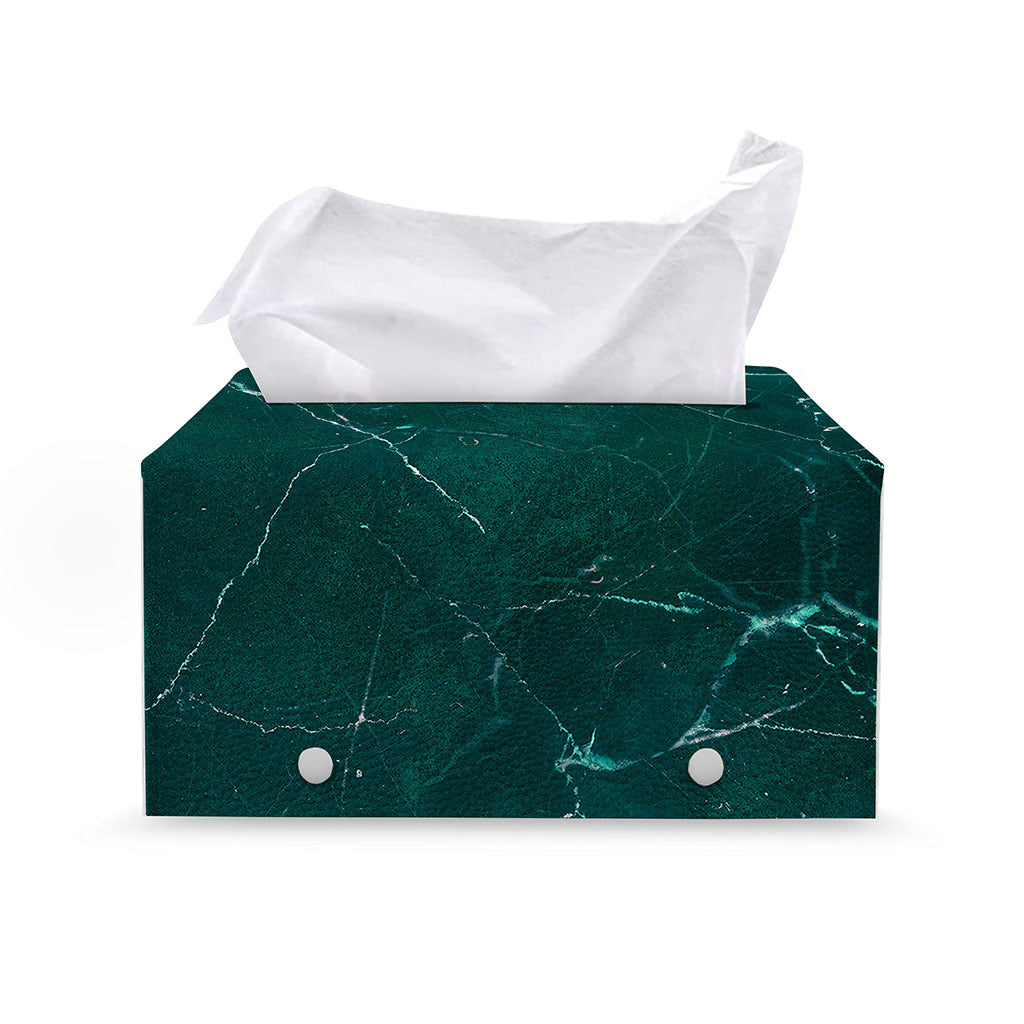 Dark Green Marble Print Leather Tissue Box Cover