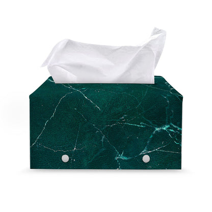 Dark Green Marble Print Leather Tissue Box Cover