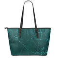 Dark Green Marble Print Leather Tote Bag With Zipper