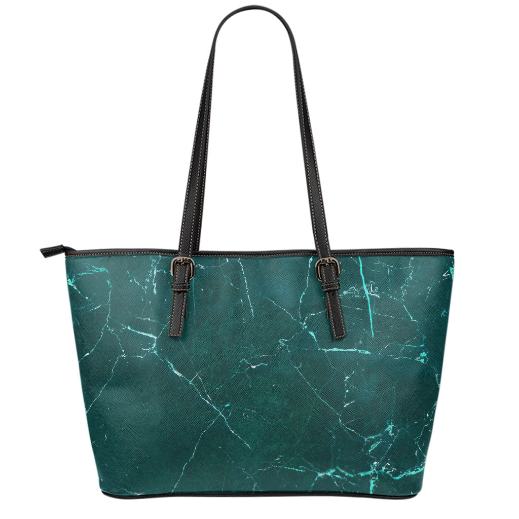 Dark Green Marble Print Leather Tote Bag