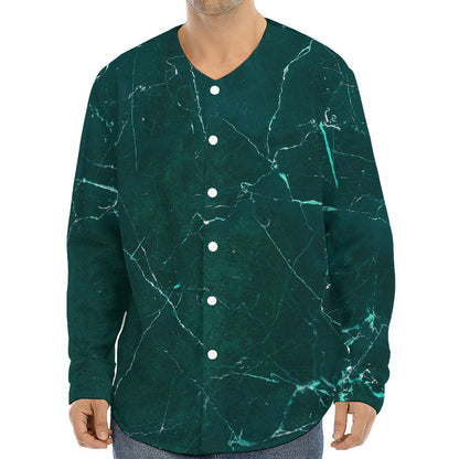 Dark Green Marble Print Long Sleeve Baseball Jersey