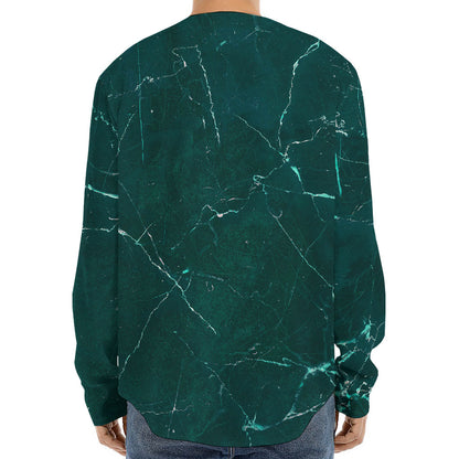 Dark Green Marble Print Long Sleeve Baseball Jersey