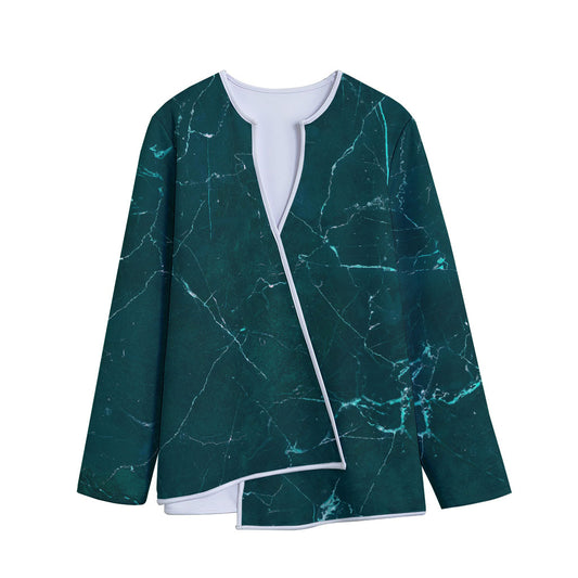 Dark Green Marble Print Long Sleeve Short Coat