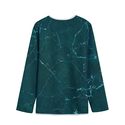 Dark Green Marble Print Long Sleeve Short Coat