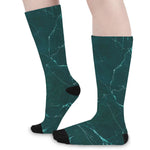 Dark Green Marble Print Long Socks