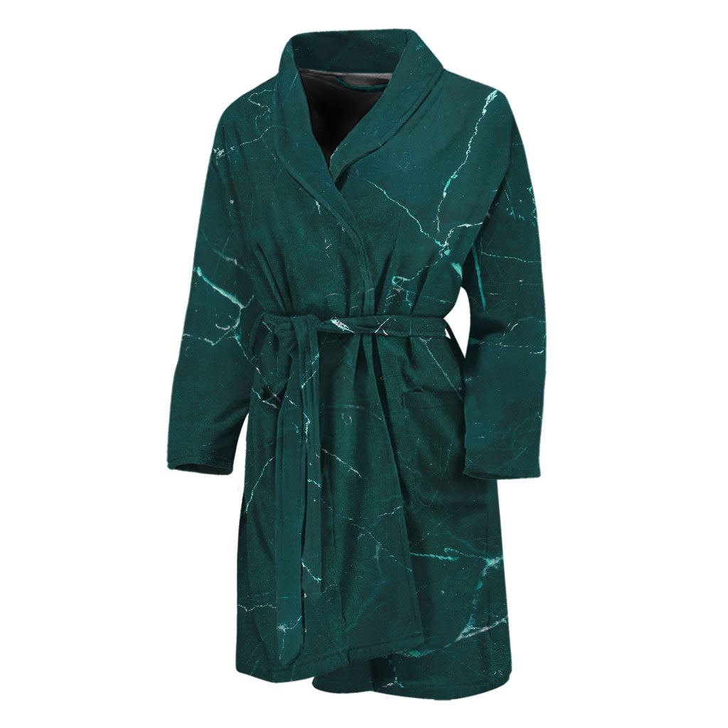 Dark Green Marble Print Men's Bathrobe