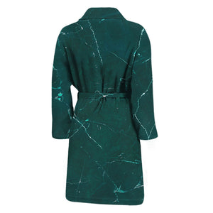 Dark Green Marble Print Men's Bathrobe