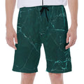 Dark Green Marble Print Men's Beach Shorts