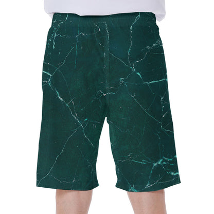 Dark Green Marble Print Men's Beach Shorts