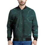 Dark Green Marble Print Men's Bomber Jacket