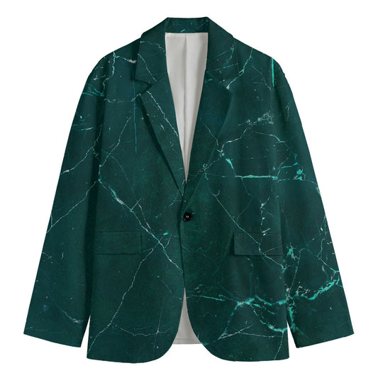 Dark Green Marble Print Men's Cotton Blazer
