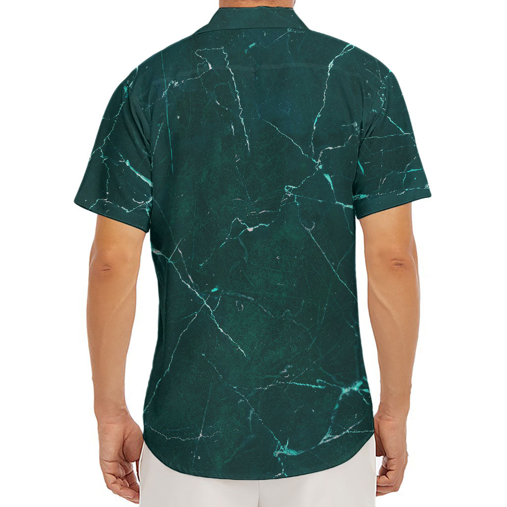 Dark Green Marble Print Men's Deep V-Neck Shirt