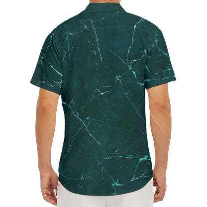 Dark Green Marble Print Men's Deep V-Neck Shirt