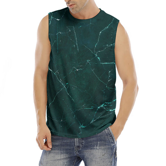 Dark Green Marble Print Men's Fitness Tank Top