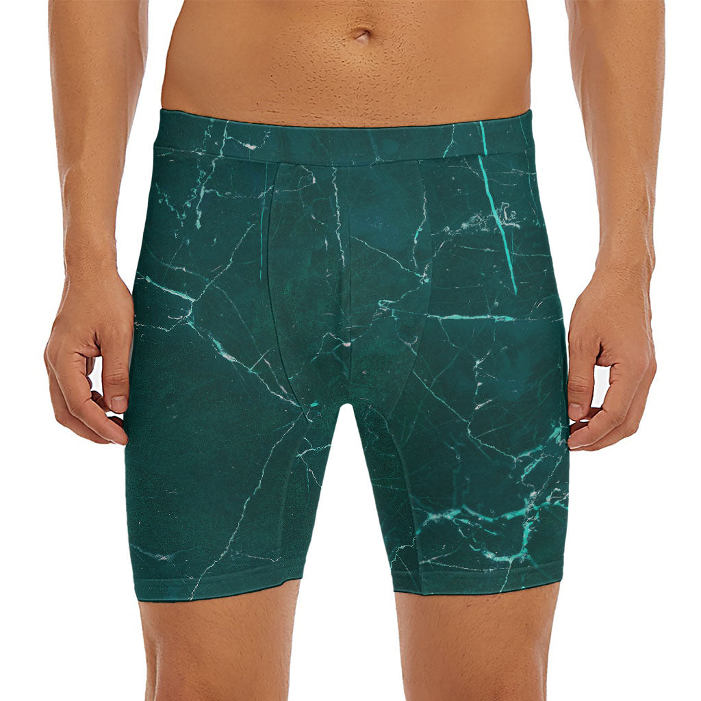 Dark Green Marble Print Men's Long Boxer Briefs